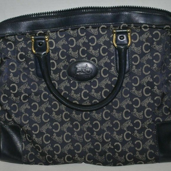 Vintage Celine Logo macadam navy blue boston satchel hand held handbag USED - Picture 7 of 10